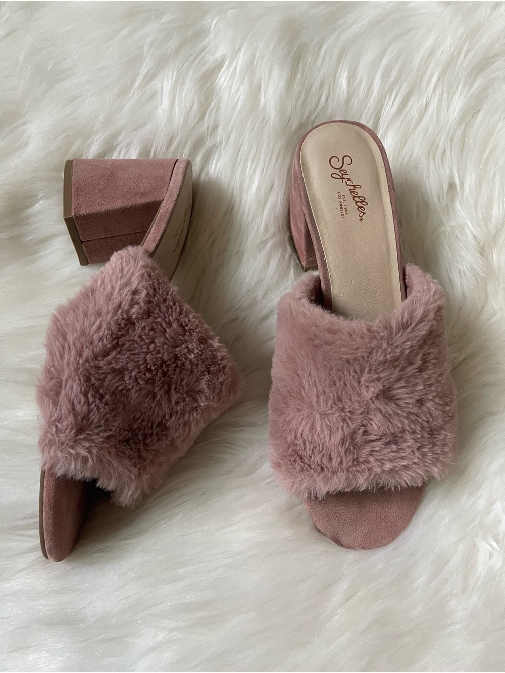 Seychelles Dusty Pink Faux Fur Slide Mules